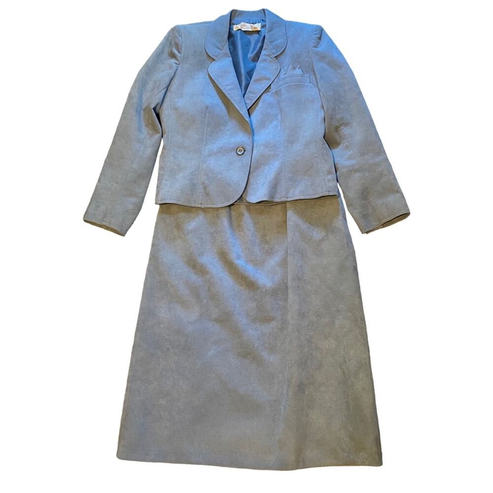 Vintage‎ Suede Blue Adolph Schumann for Lilli Ann Blazer Skirt Set